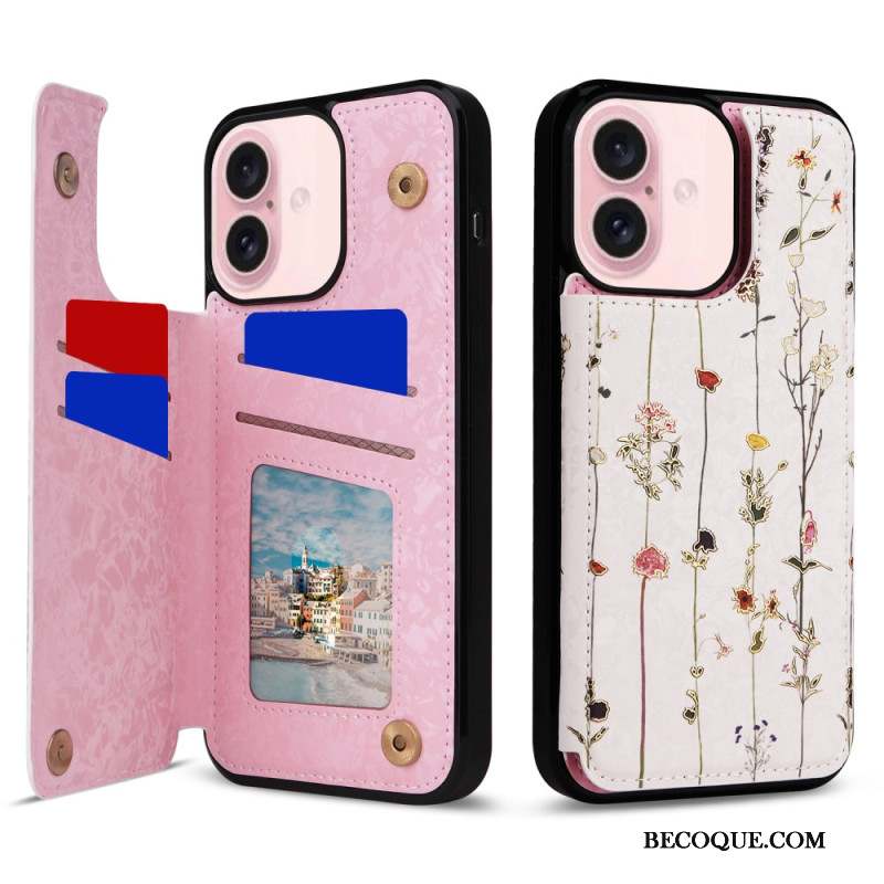 Coque iPhone 16 Porte-Cartes RFID Florale