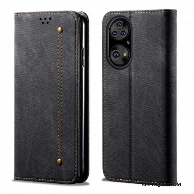 Flip Cover Huawei P50 Pro Simili Cuir Texture Jeans