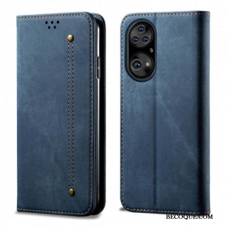 Flip Cover Huawei P50 Pro Simili Cuir Texture Jeans