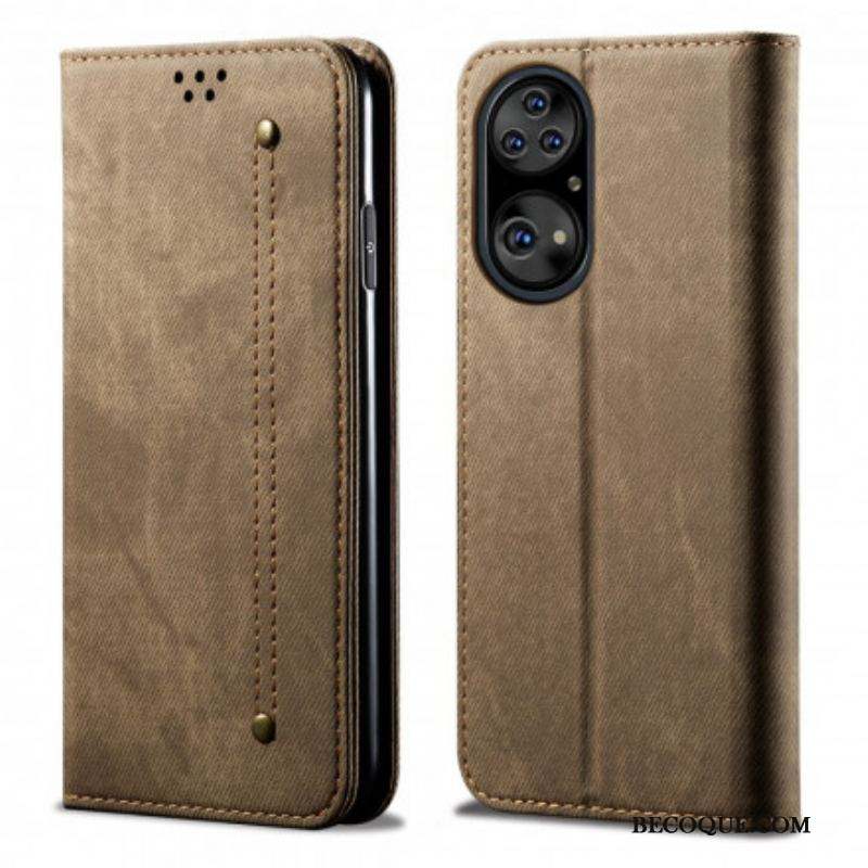 Flip Cover Huawei P50 Pro Simili Cuir Texture Jeans