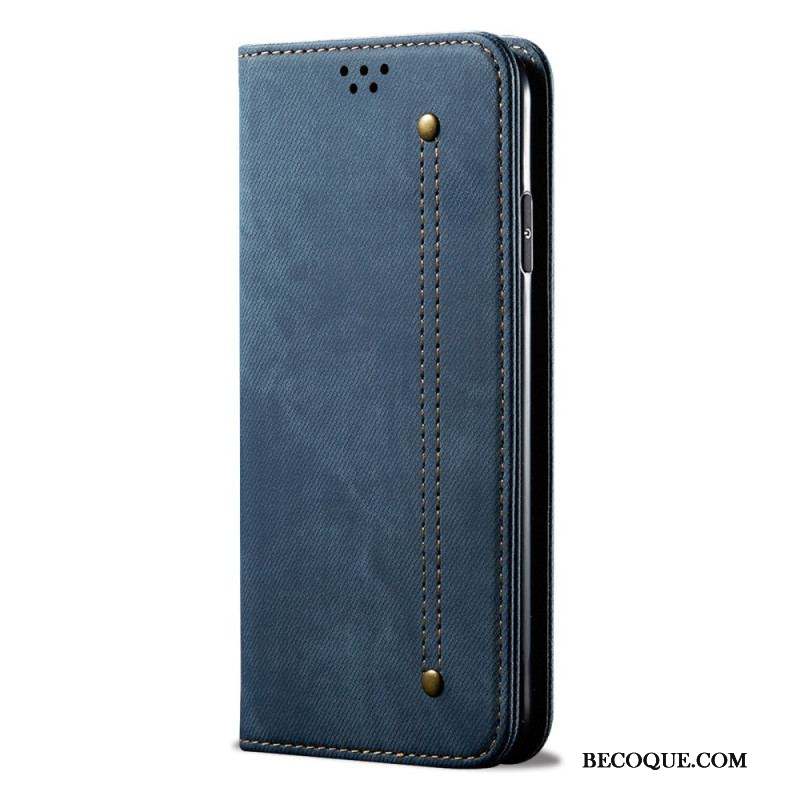 Flip Cover Huawei P60 Pro Tissu Jeans