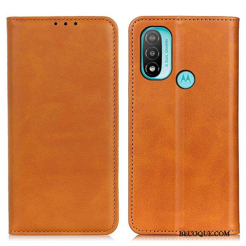 Flip Cover Moto E40 / E30 / E20 Cuir Fendu Élégance