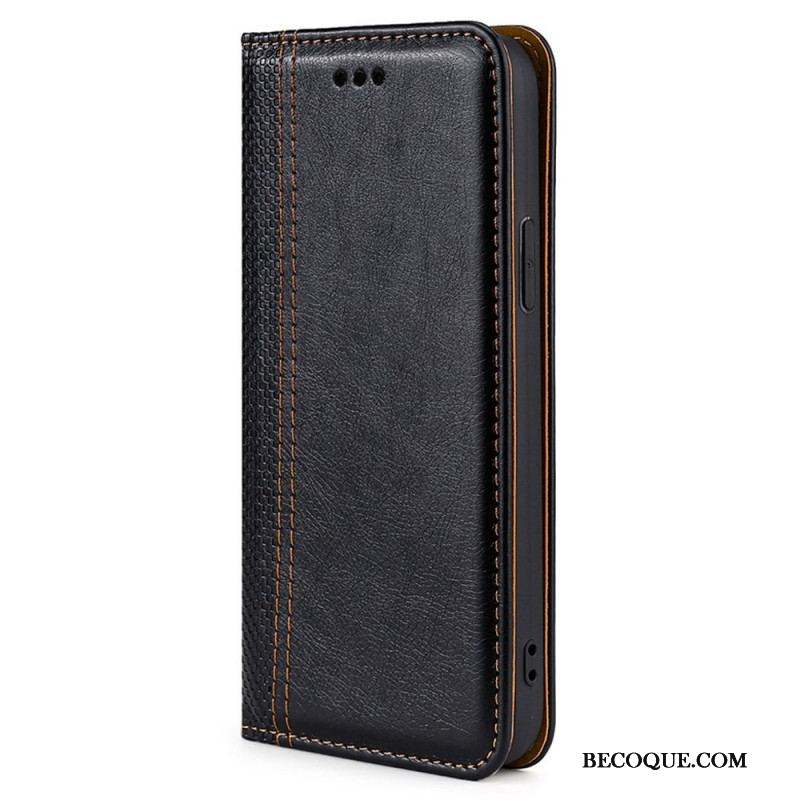 Flip Cover Moto E40 / E30 / E20 Cuir Litchi Fendu Coutures