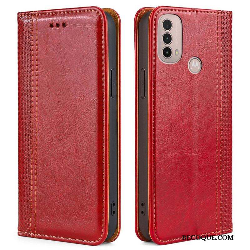 Flip Cover Moto E40 / E30 / E20 Cuir Litchi Fendu Coutures