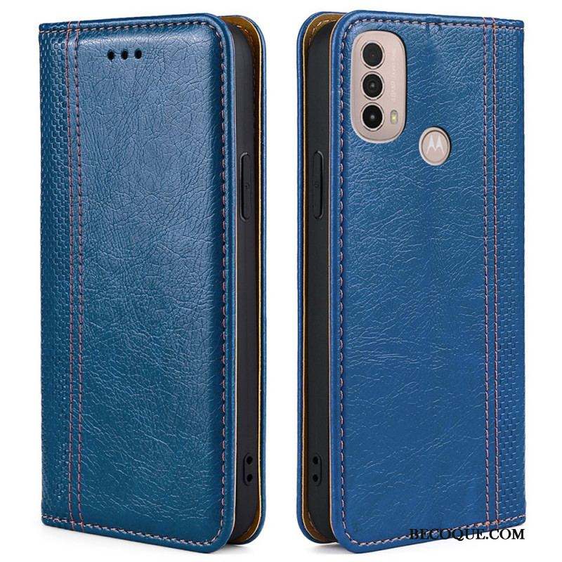 Flip Cover Moto E40 / E30 / E20 Cuir Litchi Fendu Coutures