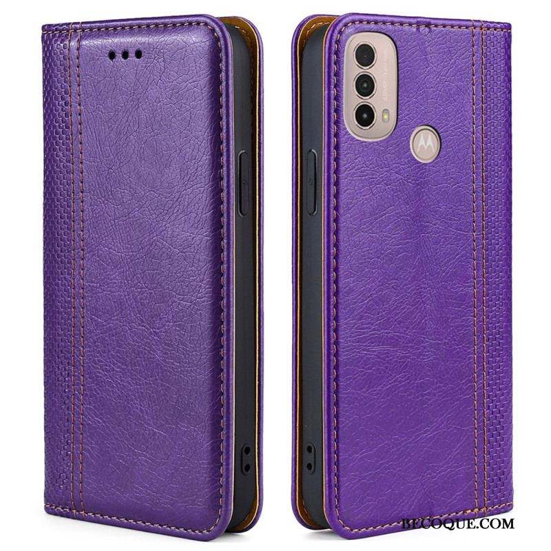 Flip Cover Moto E40 / E30 / E20 Cuir Litchi Fendu Coutures