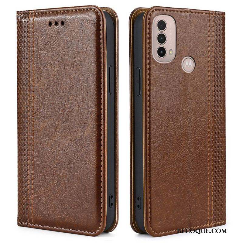 Flip Cover Moto E40 / E30 / E20 Cuir Litchi Fendu Coutures