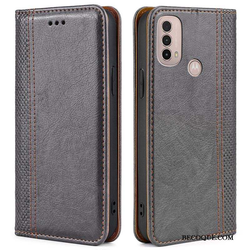 Flip Cover Moto E40 / E30 / E20 Cuir Litchi Fendu Coutures