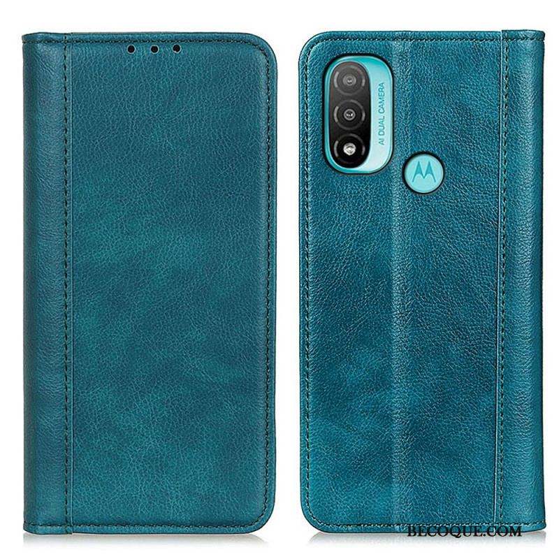 Flip Cover Moto E40 / E30 / E20 Cuir Litchi Fendu Élégance