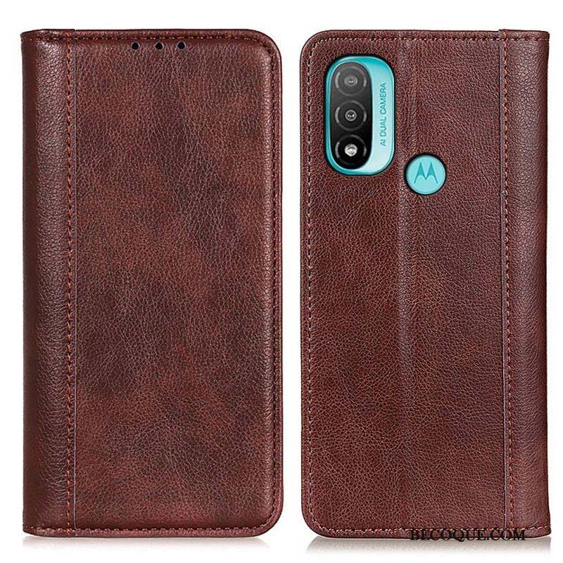 Flip Cover Moto E40 / E30 / E20 Cuir Litchi Fendu Élégance