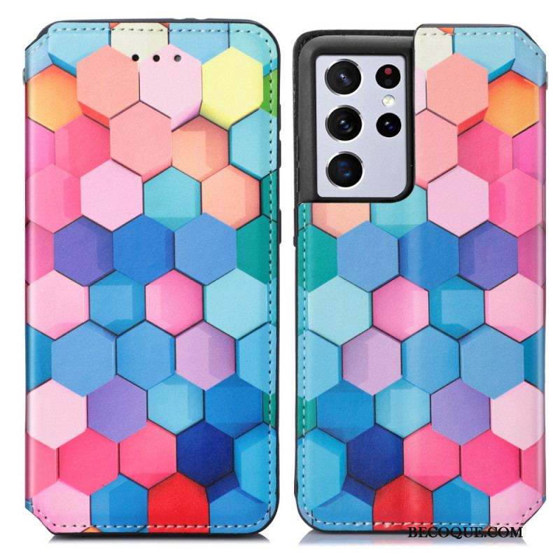 Flip Cover Samsung Galaxy S21 Ultra 5G Motif Coloré Surprenant