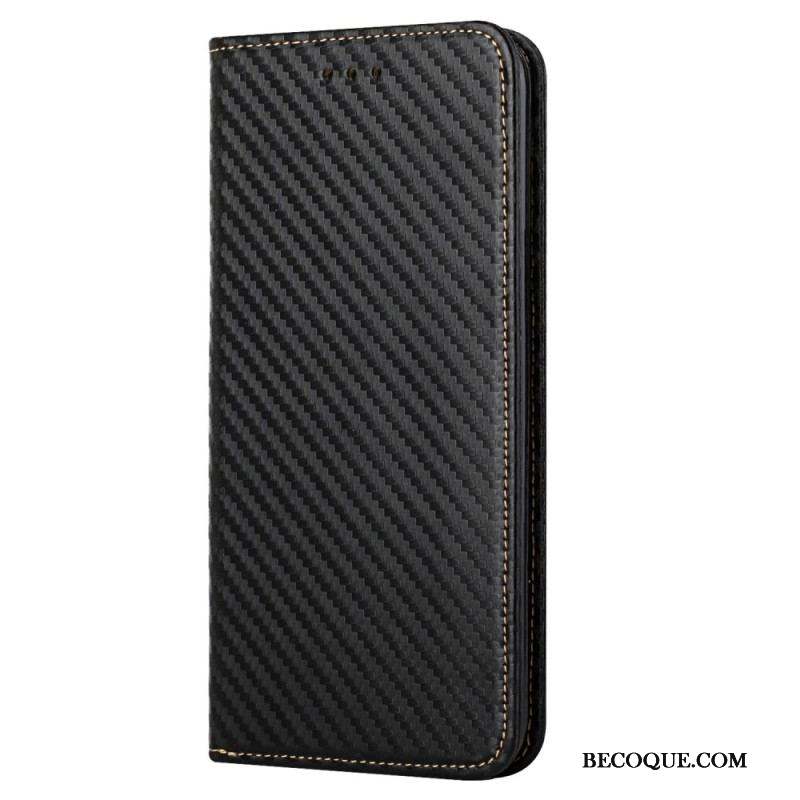 Flip Cover Samsung Galaxy S23 5G Style Fibre Carbone à Lanière