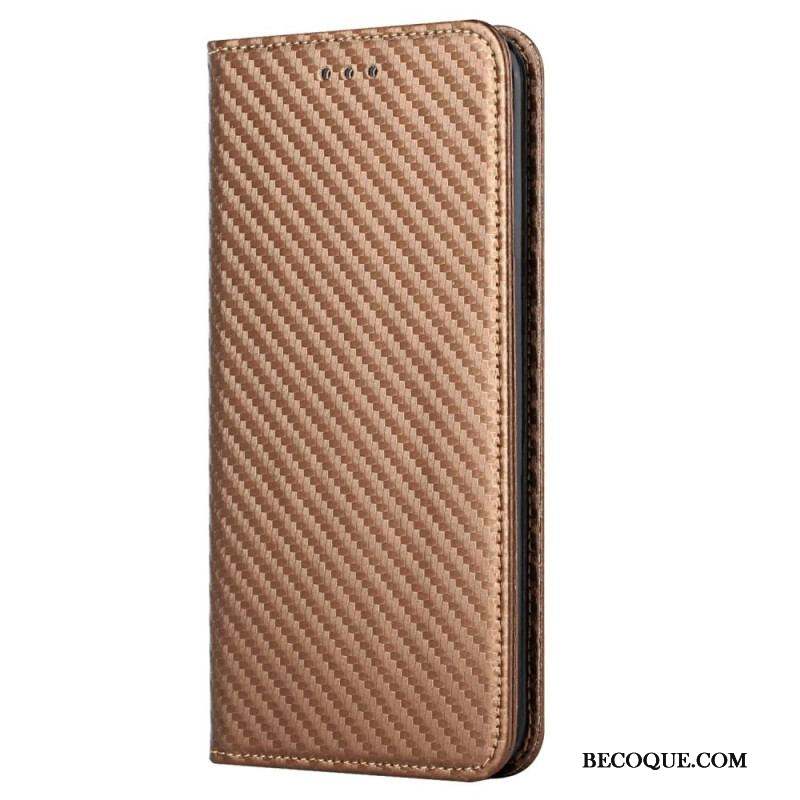 Flip Cover Samsung Galaxy S23 5G Style Fibre Carbone à Lanière