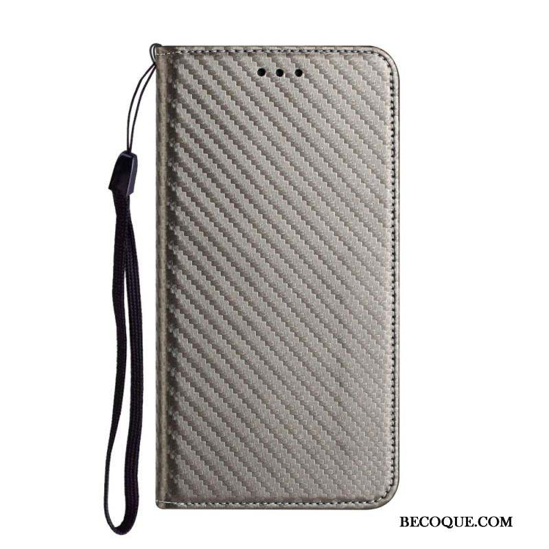 Flip Cover Samsung Galaxy S23 Ultra 5G Style Fibre Carbone à Lanière
