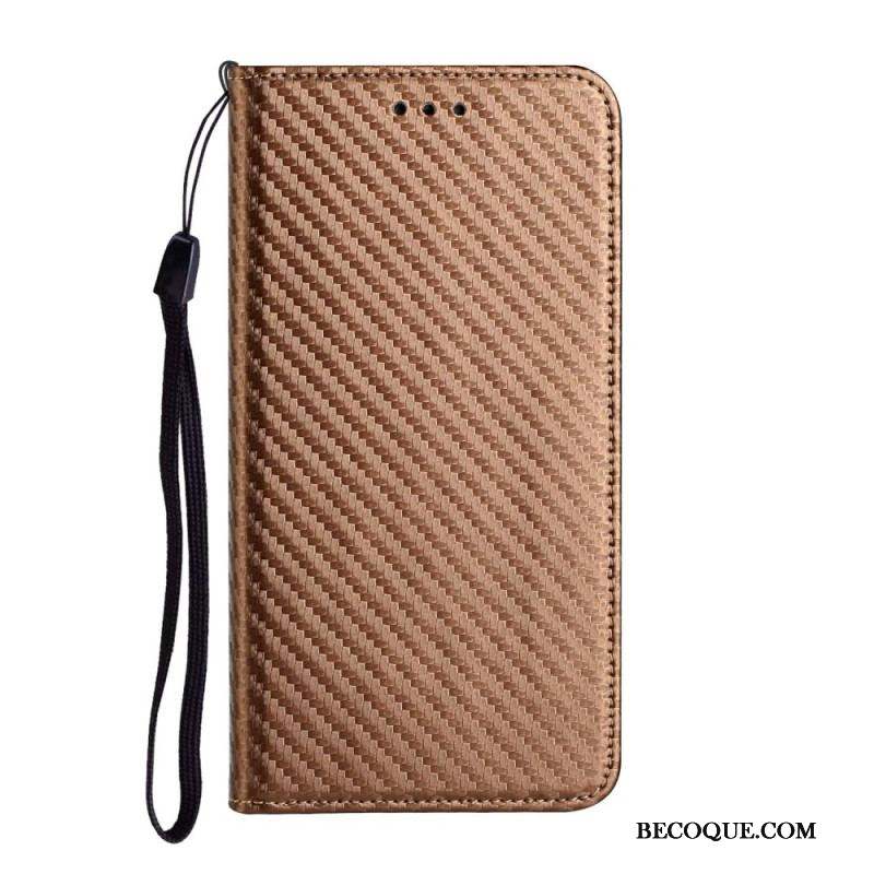 Flip Cover Samsung Galaxy S23 Ultra 5G Style Fibre Carbone à Lanière