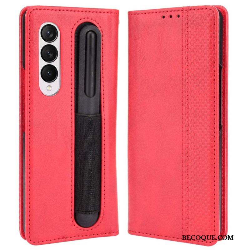 Flip Cover Samsung Galaxy Z Fold 4 Rétro Rangment à Stylet