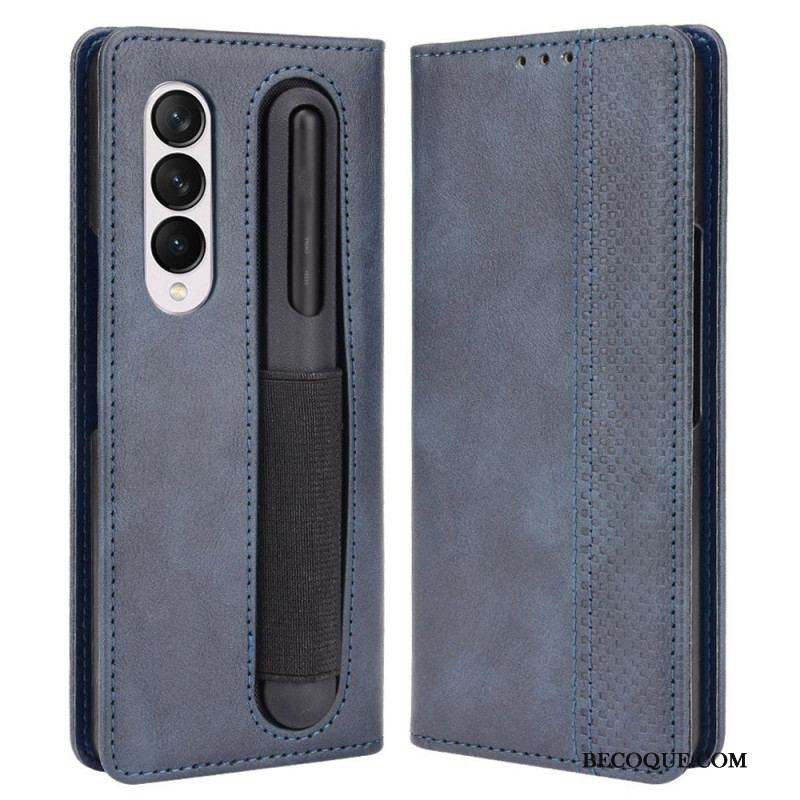 Flip Cover Samsung Galaxy Z Fold 4 Rétro Rangment à Stylet