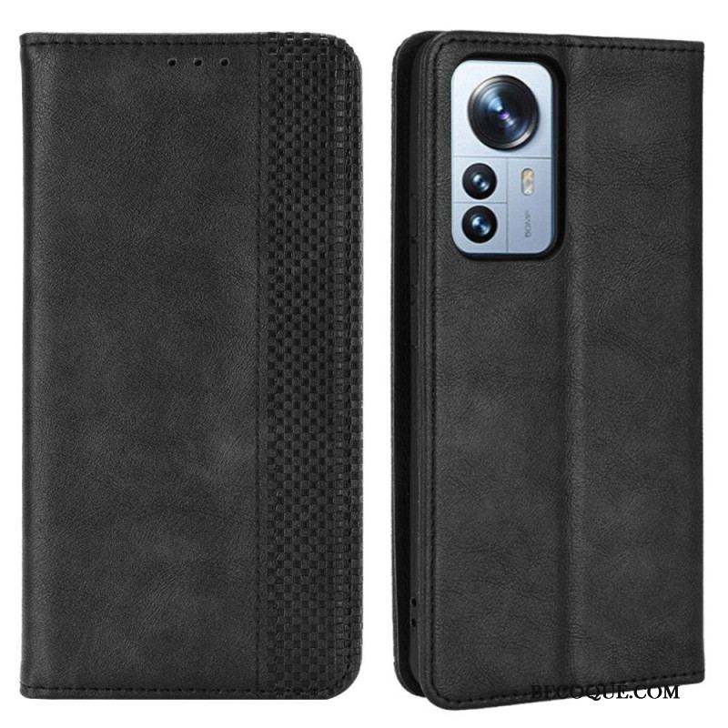 Flip Cover Xiaomi 12 Pro Effet Cuir Vintage Stylisé