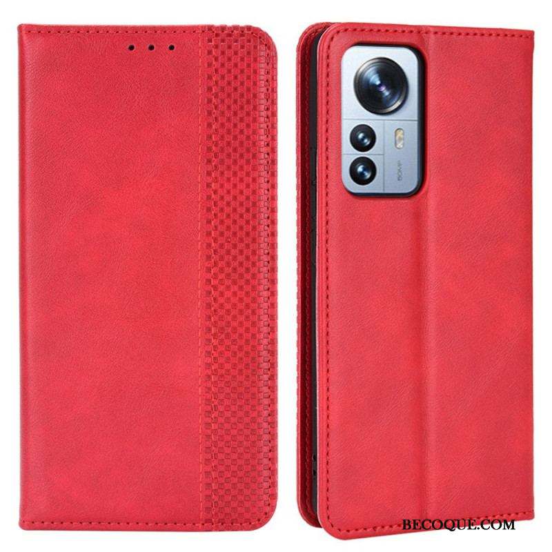 Flip Cover Xiaomi 12 Pro Effet Cuir Vintage Stylisé