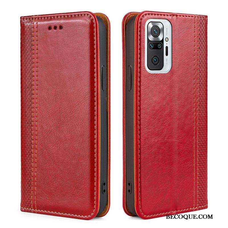 Flip Cover Xiaomi Redmi Note 10 Pro Cuir Litchi Fendu Coutures