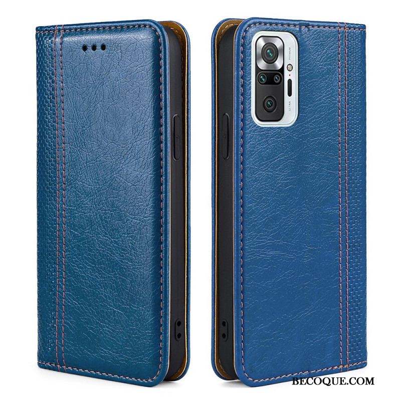 Flip Cover Xiaomi Redmi Note 10 Pro Cuir Litchi Fendu Coutures