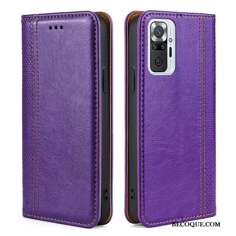 Flip Cover Xiaomi Redmi Note 10 Pro Cuir Litchi Fendu Coutures