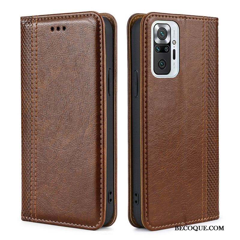 Flip Cover Xiaomi Redmi Note 10 Pro Cuir Litchi Fendu Coutures