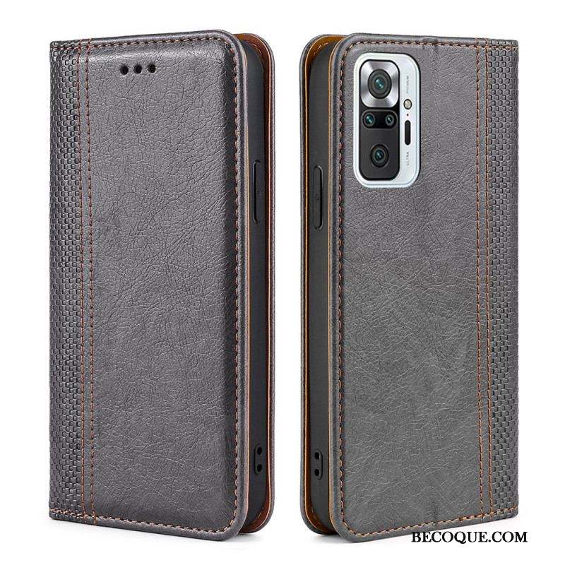 Flip Cover Xiaomi Redmi Note 10 Pro Cuir Litchi Fendu Coutures