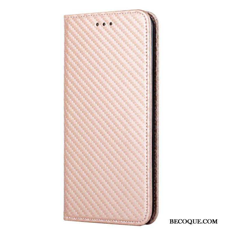 Flip Cover Xiaomi Redmi Note 10 Pro Fibre Carbone à Lanière