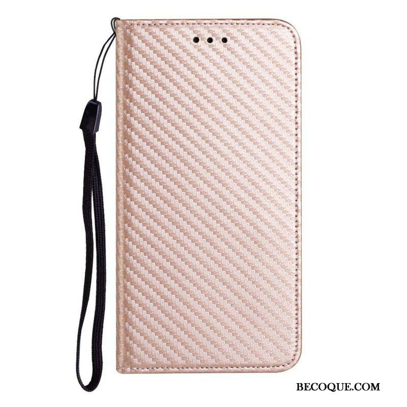 Flip Cover iPhone 13 Pro Fibre Carbone à Lanière