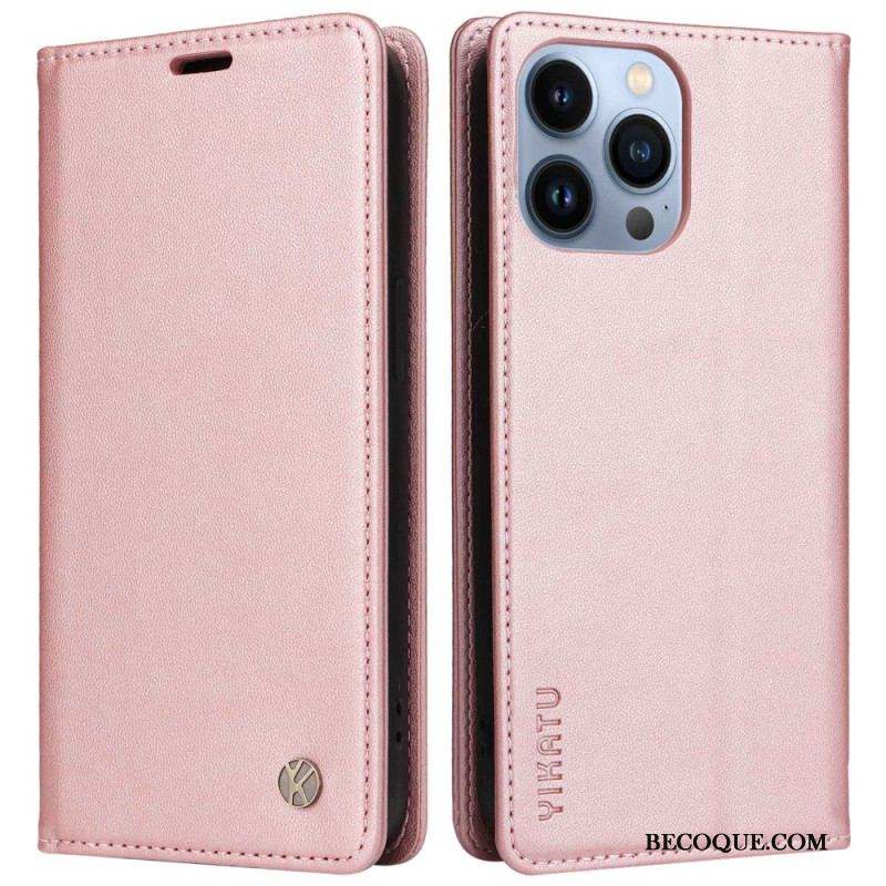 Flip Cover iPhone 13 Pro Style Cuir Rivet YIKATU