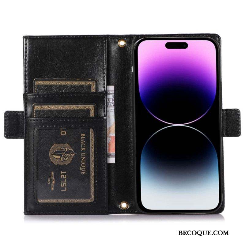 Flip Cover iPhone 14 Pro Max Pochette Frontale et Lanière