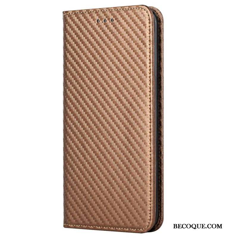 Flip Cover iPhone 14 Pro Style Fibre Carbone à Lanière