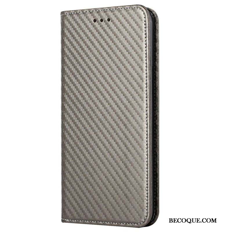 Flip Cover iPhone 14 Style Fibre Carbone à Lanière