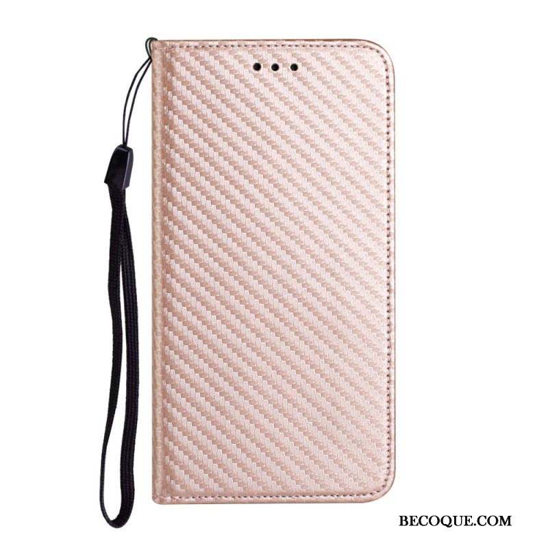 Flip Cover iPhone 15 Plus Fibre Carbone à Lanière