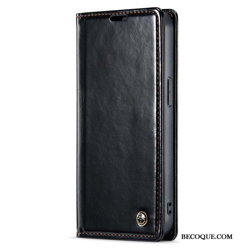 Flip Cover iPhone 15 Plus Simili Cuir Ciré CASEME