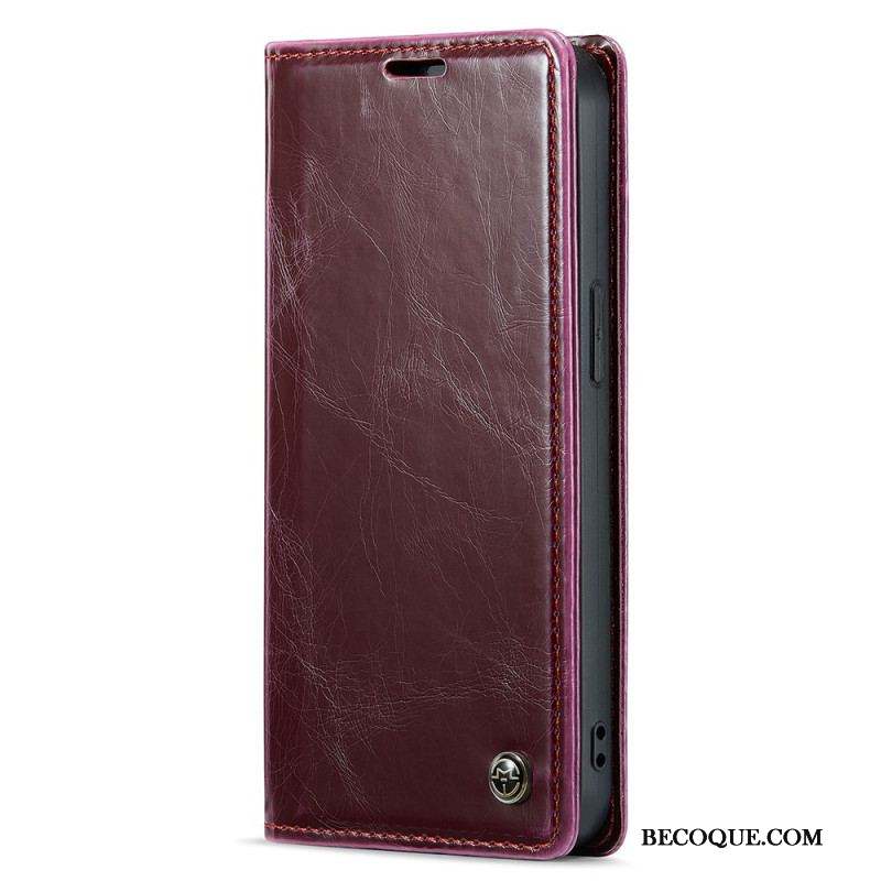 Flip Cover iPhone 15 Plus Simili Cuir Ciré CASEME