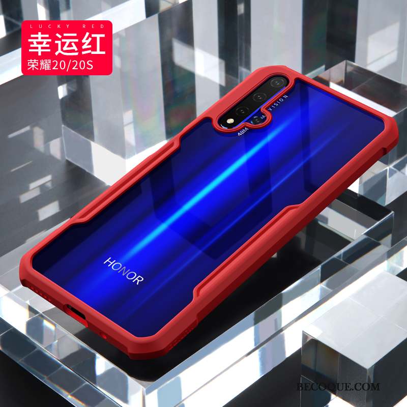 Honor 20 Coque Personnalité Transparent Protection Rouge Verre Étui