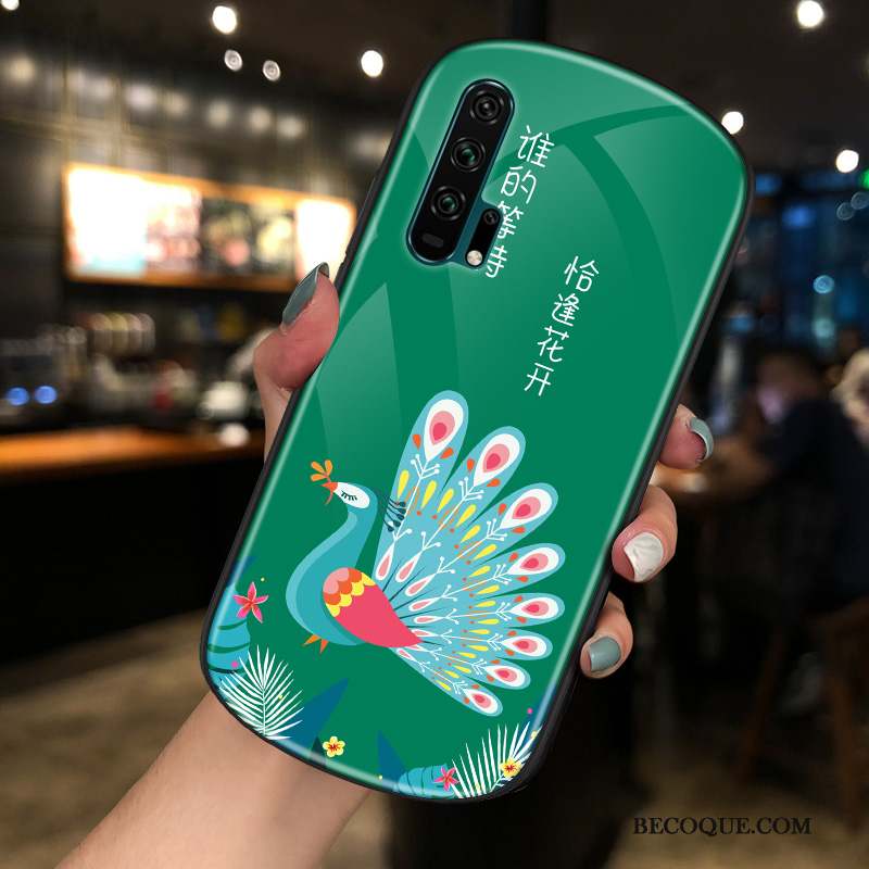 Honor 20 Pro Coque Verre Vert Rond Net Rouge Personnalité Créatif