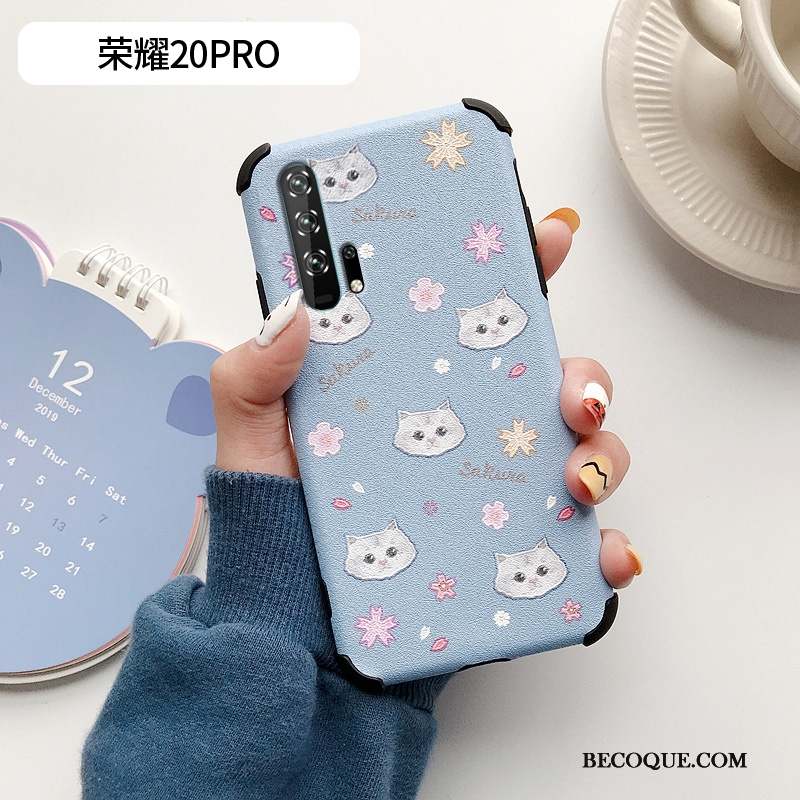 Honor 20 Pro Petit Chat Silicone Incassable Coque De Téléphone Bleu