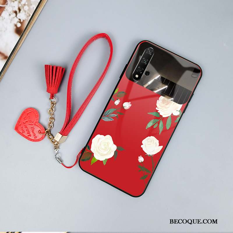 Honor 20 Simple Miroir Coque De Téléphone Rose Net Rouge Verre