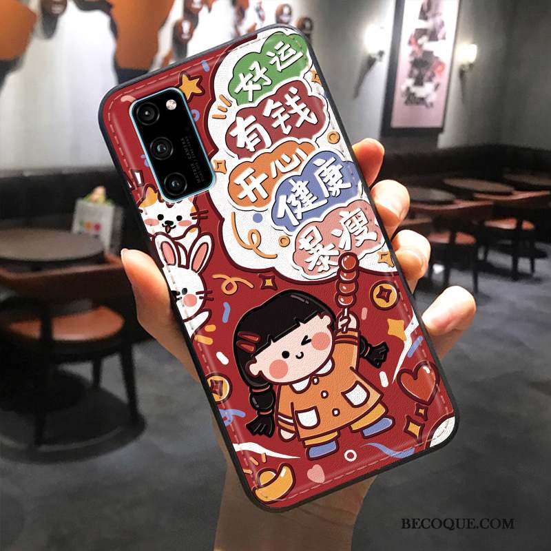 Honor 30 Pro Coque Tout Compris Gaufrage Personnalité Dessin Animé Étui Rouge