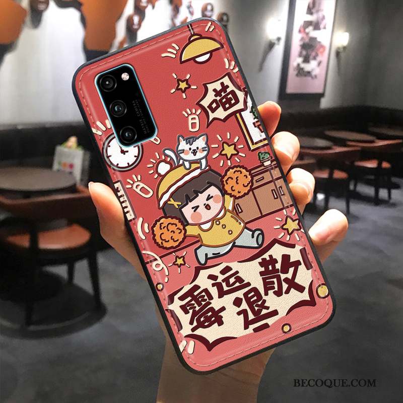 Honor 30 Pro Coque Tout Compris Gaufrage Personnalité Dessin Animé Étui Rouge