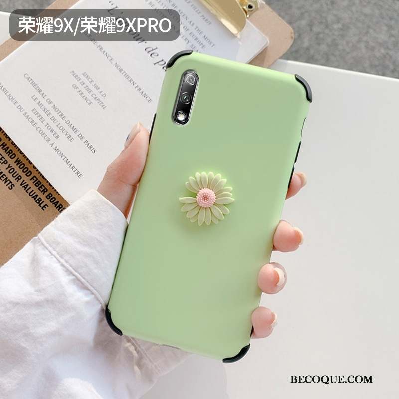 Honor 9x Créatif Vert Frais Petite Marguerite Coque De Téléphone Délavé En Daim