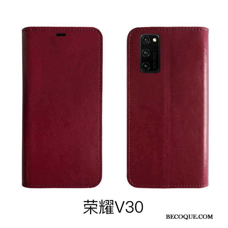 Honor View30 Carte Tout Compris Rouge Coque De Téléphone Housse Cuir Véritable