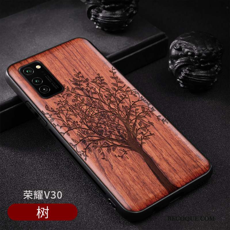 Honor View30 Coque De Téléphone En Bois Vintage Étui Style Chinois Personnalisé