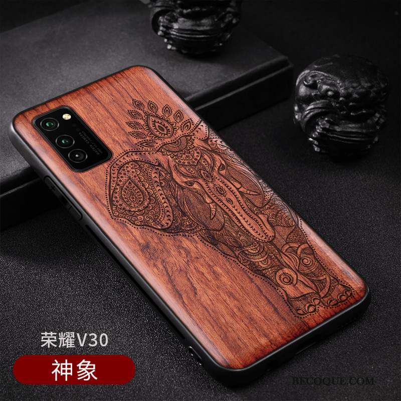 Honor View30 Coque De Téléphone En Bois Vintage Étui Style Chinois Personnalisé