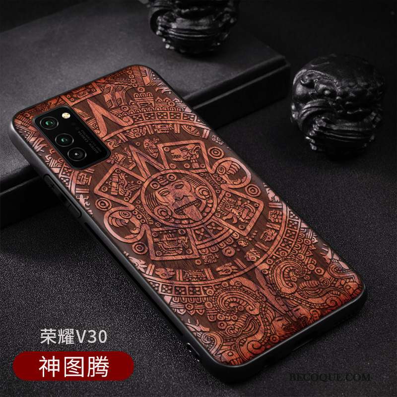 Honor View30 Coque De Téléphone En Bois Vintage Étui Style Chinois Personnalisé