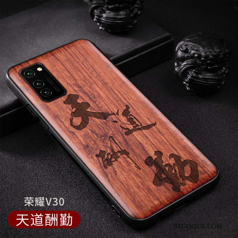 Honor View30 Coque De Téléphone En Bois Vintage Étui Style Chinois Personnalisé