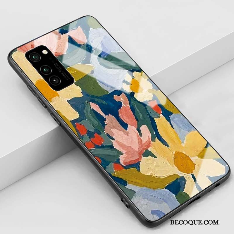 Honor View30 Coque Protection Bleu Silicone Étui Tout Compris Fleur